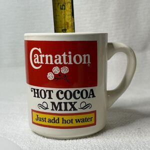 Vintage Coffee Hot Cocoa Mug Carnation Just Add HotWater Red & White Advertising